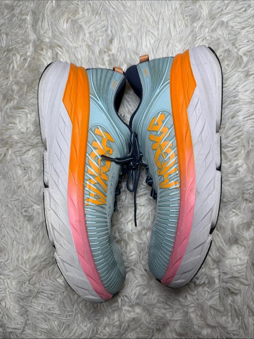 Hoka One One Women's Light Blue with Orange & Pink Running Shoes